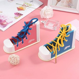Toyvian Wooden Lacing Shoe Toy Learn to Tie Shoelaces Shoes Tying Teaching Kit for Kids, Pack of 1