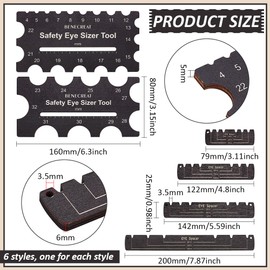 BENECREAT 6Pcs Wooden Safety Eyes Insertion Tool, 4~32mm Diameter Measuring Ruler Crochet Tool for DIY Craft, Plush Bear Eye Installation, Doll Making