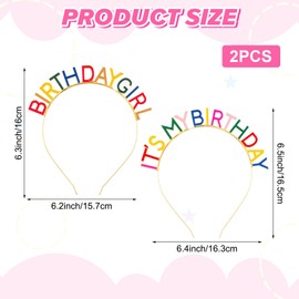 QFGasre 2 Pcs Birthday Crown Headband Rainbow It's My Birthday Headband for Women Headpiece Crown Gift Party Decorations for Women