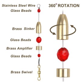 SHADDOCK Carolina Fishing Rigs, 4pcs CRR Carolina Ready Rig Brass Pre Rigged with Hollow Weights Barrel Swivels Beads Fishing Connector Rig for Saltwater Freshwater(1/2oz-14g-4pcs)