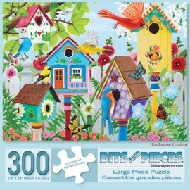 Bits and Pieces - 300 Piece Jigsaw Puzzle for Adults 18" X 24" - Birdhouse Garden - 300 pc Colorful Birds, Birdhouses, and Butterflies Jigsaw by Artist Kathy Bambeck