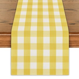 Watercolor Yellow Buffalo Checked Plaid Table Runner Spring Table Runner Summer Table Cover Yellow Gingham Table Cover Spring Summer Easter Decorations for Home Party
