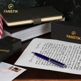 FANSTIK Blue Luxury ballpoint Pen (Made In USA) fancy gift set for women, Chrome Finish, Professional executive pen gift set for men (Lux BallPoint Blue)