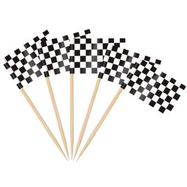 AhfuLife 200 Pcs Checkered Racing Flags Toothpick, Black and White Toothpick Flags Cupcake Toppers for Monster Truck Party, Race Car Party Bar Decorations