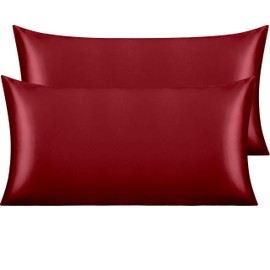 NTBAY 2 Pack Satin King Pillowcases for Hair and Skin, Luxurious and Silky Pillow Cases with Envelope Closure, 20x36 Inches, Wine Red