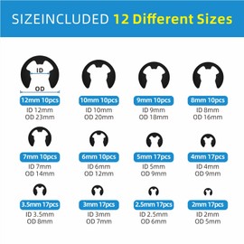 Mariyandh 324Pcs E-Clips Assortment Set(2.0mm-12mm) and External Retaining Rings, Snap Rings Assortment Kit,C Clips Assortment (M5-M16),Carbon Steel Circlip 24 Sizes