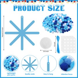 Realspring 24 Sets Blue Snowflake Pom-poms Craft Kit DIY Pom Pom Winter Ornament Craft Bulk Christmas Snowflake Christmas Poms Decor for Xmas Home Activity Classroom Party