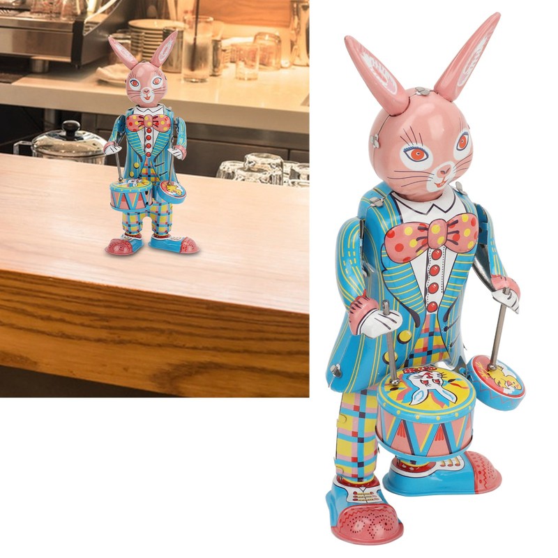 Rabbit Clockwork Toy Retro Metal Swinging Drumming Rabbit Wind Up