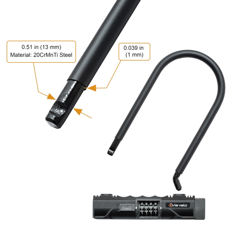 Via Velo Heavy Duty U-Lock with 4-Digit Resettable Combination &