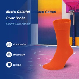 Sakusock Men's Colorful Combed Cotton Crew Socks Viscose– Dress Neon Vivid Color Crazy Fashion Socks 4-PACK, Orange, 7-10