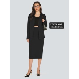 Casly Lamiit Womens Two Piece Skirt Sets for Women Fall Casual Outfits Midi Knee Length Skirts Dressy Cardigan Business Lounge Suit Set Black M