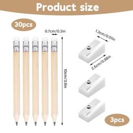 CYMYGS Golf Pencils,30Pcs Mini Pencils,Small pencils with Rubbers,Chunky Pencil for Toddler,HB Small Pencil with 3 Pencil Sharpeners for School,Office,Classroom,Bridal Wedding and scoring(Wooden)