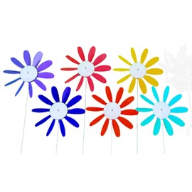 Beloit Plastics Spinning Daisy (6 Pack Random Color) Tall Pinwheel and Wind Spinner for Garden, Lawn, or Patio,Front or Back Yard Decoration,USA Made