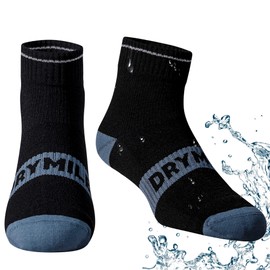 DRYMILE Active Waterproof Socks, Breathable Cushioned Running, Hiking, Winter Waterproof Socks for Men & Women - Ankle, Black / Blue, Small