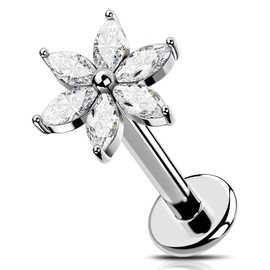 OUFER 16G Flower Helix Earring Titanium G23 Cartilage Earring Internal Threaded Conch Jewellery 8 mm Lip Piercing Clear CZ Helix Jewellery