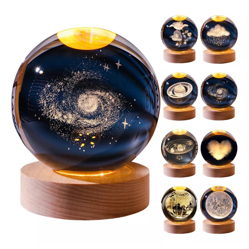 Abigale Lampara De Noche Led 3d Galaxia Bola Cristal Luz