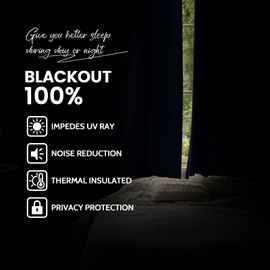 Yakamok Navy Blue 100% Blackout Curtains 84 Inches Long Thermal Insulated Window Curtain for Bedroom Living Room Darkening Set of 2 Panels Grommet Top Drapes with 2 Thick Layers 52x84 Inches Dark Blue