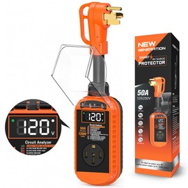 Docusvect Smart 50 Amp RV Surge Protector with Auto Shutoff & Reset, 12,000J RV Surge Protector 50 Amp with LED Display, Voltage & Temperature Protection, IP67 Waterproof