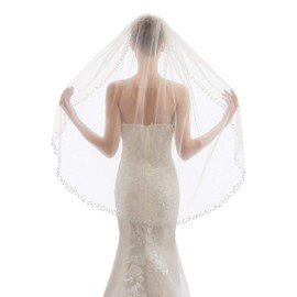 Elawbty - Velo de novia de boda con peine, 1 nivel, longitud hasta la punta de los dedos, Blanco y Estilo 3, 1 T(38 inch/95cm)