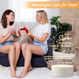 QYMCAT Sister Gifts - to My Sister Night Light, Gifts for Sister on Birthday Mothers Day Graduation, Sisters Gifts from Sister Brother, Engraved Night Lamp