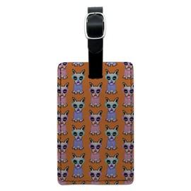 Fancy Frenchies Dogs Pattern Rectangle Leather Luggage Card Carry-On ID Tag