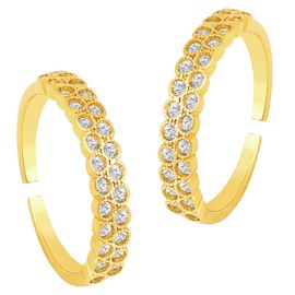 Aheli Gold Plated White Cubic Zirconia Studded Fancy Toe Ring Adjustable Bichiya Fashion Stylish Jewellery Gift for Women