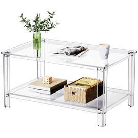 solaround Acrylic Coffee Table with Storage Shelf,Rectangle Living Room 2-Tier Center Table for Small Spaces (Rectangle, Clear, Nomal)