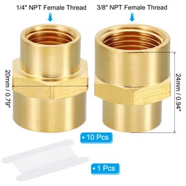PATIKIL Brass Pipe Fittings Coupler Set, 10Pcs 1/4" x 3/8" NPT Female Thread Brass Hex Nipple Coupling Reducer Adapter Tubing Connector Adaptor with PTFE Tape for Water, Air, Oil, Gas Line