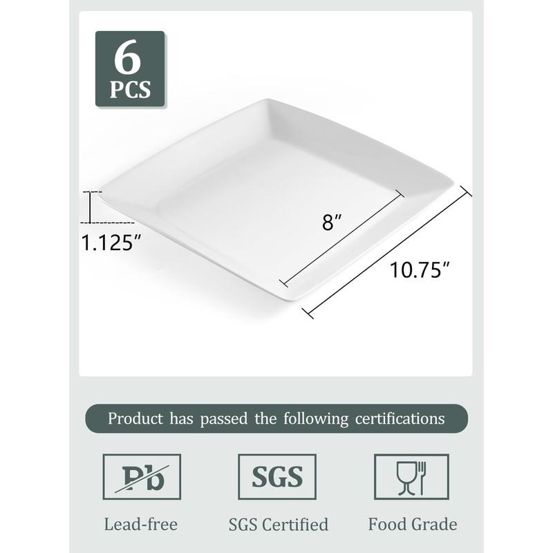 Yedio Porcelain Square Dinner Plates, 10.75 Inch Square Serving Plate