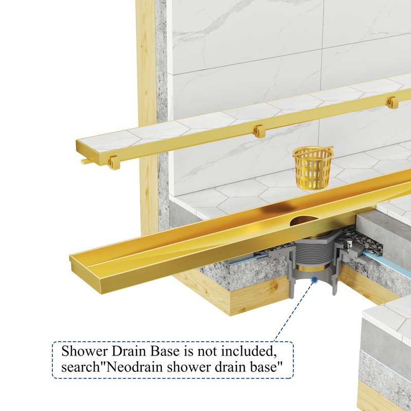 Neodrain 24-Inch Gold Linear Shower Drain with Tile Insert Cover,