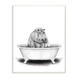 Stupell Industries Hippo In A Tub Funny Animal Bathroom Drawing, Design by Rachel Neiman Art, 10 x 15, Wall Plaque