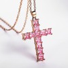KOICCVQQ Charm White Gold Inlaid Pink Diamond Cross Necklace Aristocrat