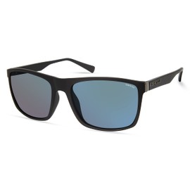 Kenneth Cole New York Men's Rectangular Sunglasses, Matte Black/Blue Mirror, 57mm