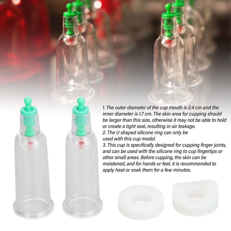 2pcs Finger Cupping Therapy Cups with Silicone Flat Elbow Rings