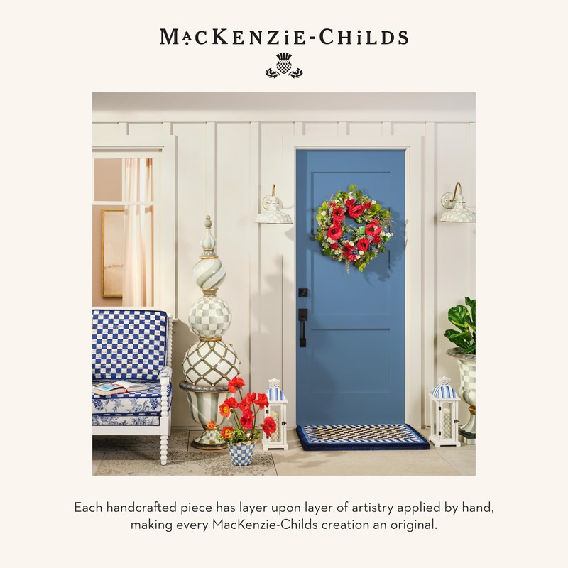 MACKENZIE-CHILDS Entrance Mat, Decorative Outdoor Front-Door Mat, Coir Doormat, Blue-and-White