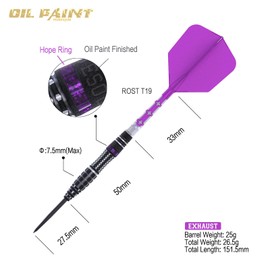 CUESOUL EXHAUST 25g Steel Tip 90% Tungsten Dart Set with Oil Paint and Unifying Rust T19 Flight