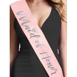 Rose Gold Blush Maid of Honor Sash Bachelorette Party - Crystal Diamond Maid of Honor Bridal Party Premium Satin Sash - Bridal Shower Supplies & Decorations - Rose Gold Blush