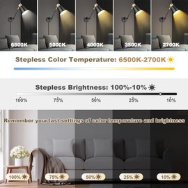 Plug in Wall Sconces with Remote, Adjustable Colors 2700K-6500K & Brightness 10%-100%, Swing Arm Wall Lamp, Wall Sconces Set of Two with Timer & Night Light, Bulbs Included, Hardwire or Plug-in