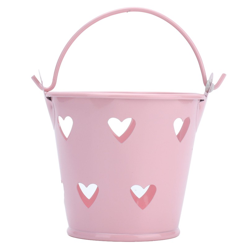 12pcs Mini Metal Bucket Hollow Heart Shaped Bucket with Handle