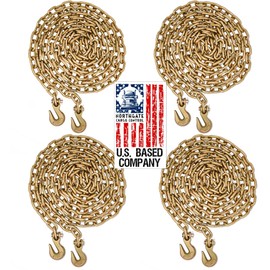 Transport Chain - 3/8" x 10 ft Long, Grade 70 Chain with Clevis Grab Hooks - G70 Load Binder Chain, 6,600 lbs WLL - Pack of 4 (Northgate Cargo Control)