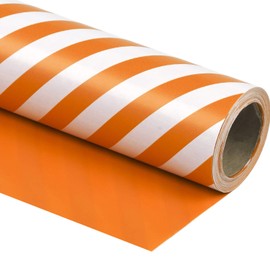 WRAPAHOLIC Reversible Wrapping Paper - Mini Roll - 17 Inch x 33 Feet - Orange and Stripes Design for Birthday, Wedding, Baby Shower, Holiday