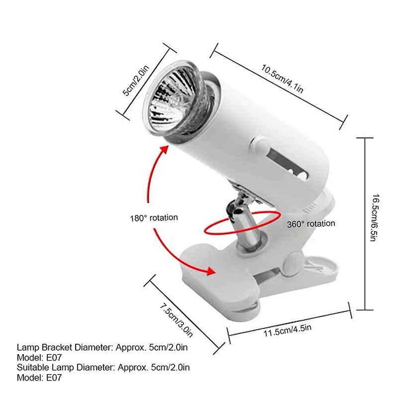Reptile Sun Basking Lamp Clip on Bracket Rotatable Heat Light