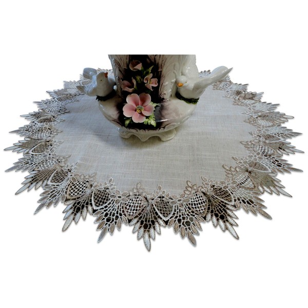 Large 23 inch Doily Table Topper Dresser Scarf Neutral Earth Cocoa Tones European Lace