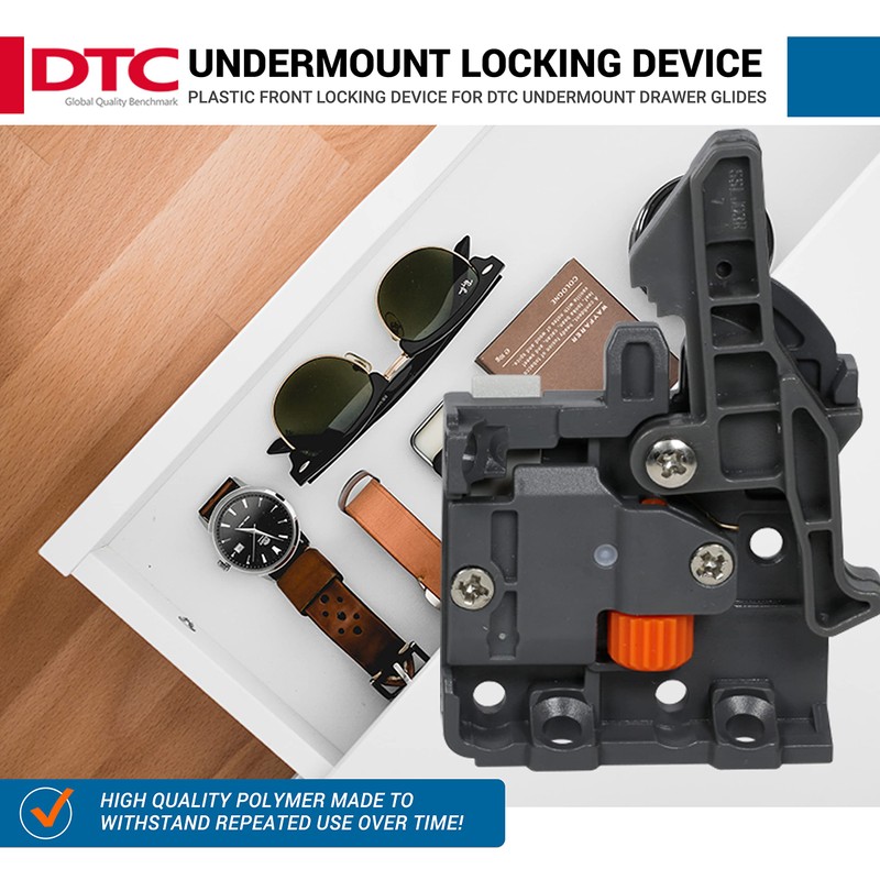 Pair of DTC Undermount Drawer Slide Plastic Front Locking Device,