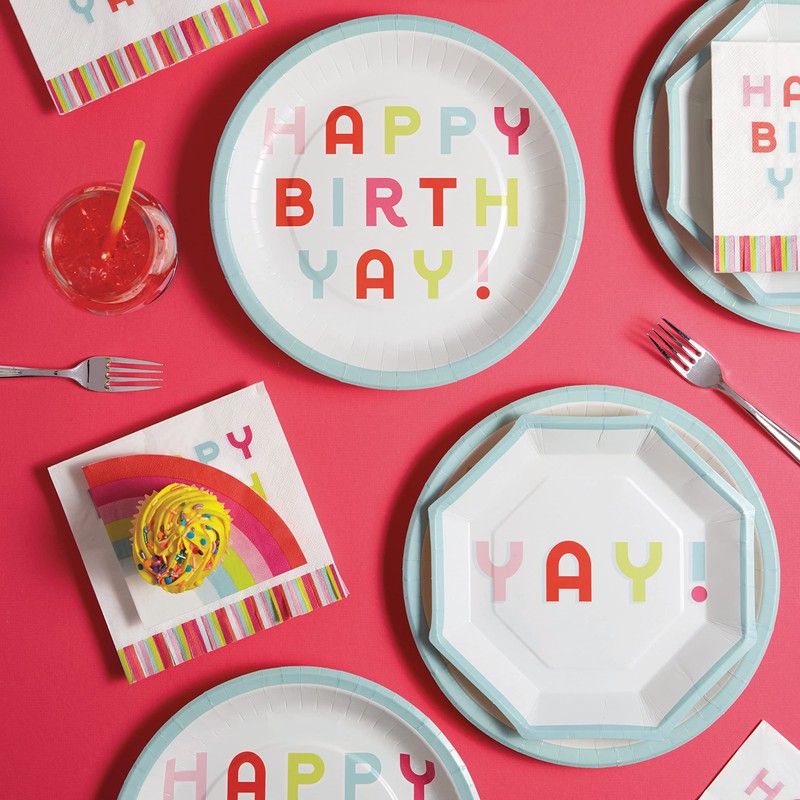 C.R. Gibson TW4-24076 Rainbow Disposable Paper Cocktail Napkins for Birthday