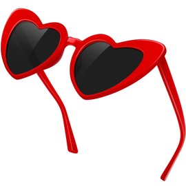 KANASTAL Red Heart Sunglasses Womens Mens Polarised Love Heart Shaped Ladies Bride Classic Party Trendy 70s Funky 90s Funny UV400 Protection - Red Frame Black Lens