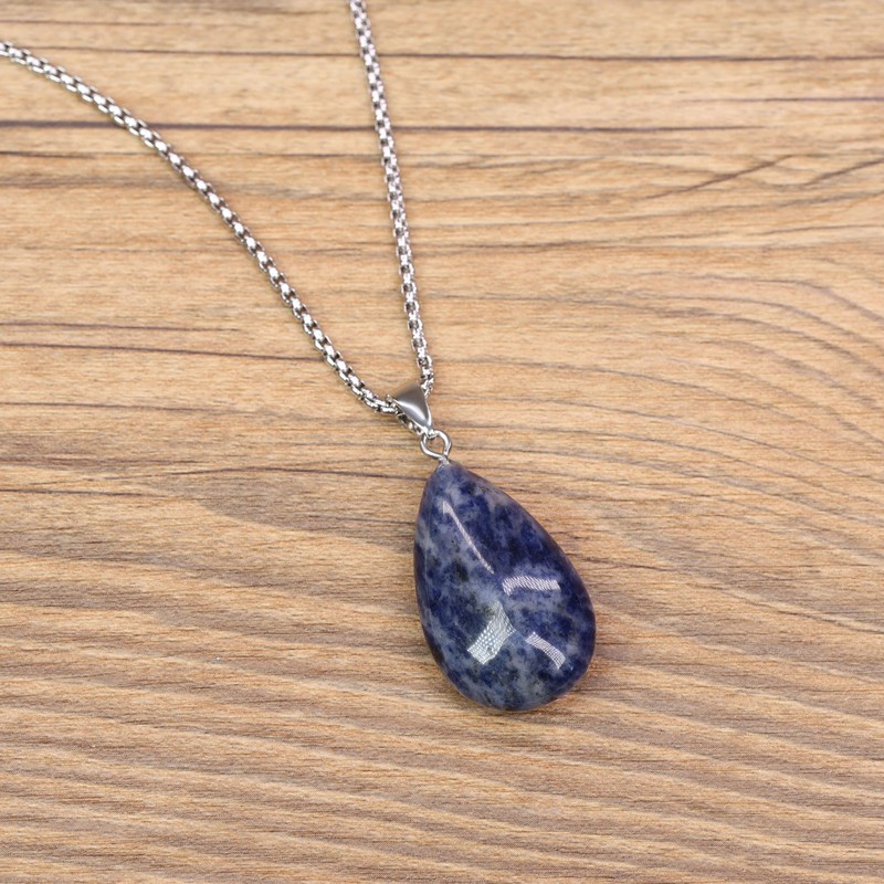 COAI Collar con colgante de piedra de ágata ovalada de
