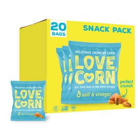 LOVE CORN Salt & Vinegar 0.7oz x 20 Bags - Delicious Crunchy Corn - Healthy Family Snacks - Gluten Free, Kosher, NON-GMO - Alternative for Chips, Nuts, Crackers & Pretzels - Perfect for Charcuterie Boards