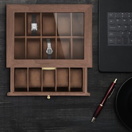 Fosinz 20 Slots Wooden Watch Case Watch Display Box for Men Women Top Collection Box Jewelry Storage Organizer Holder Storage Gifts (11.41“ x 8.26" x 6.10", Walnut)