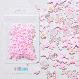 Nail Parts, Ribbon, Set of 400, 3D, Cute, Large, Bowknots, Flowers, Hearts, Moons, Butterflies, Colorful, Aurora, Glitter, Large Capacity, Nail Stone, Decorative Parts, Nail Art, Resin Parts, Jewelry